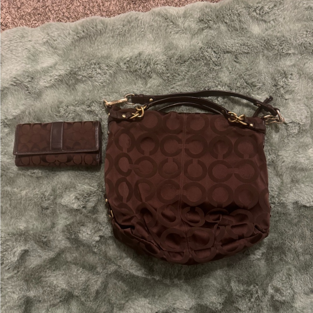 Coach Brown Circle Pattern Shoulder Bag - image 5